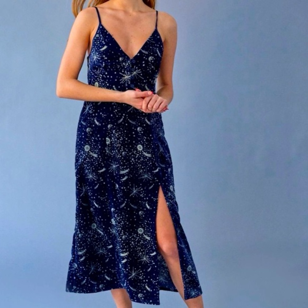 Urban Outfitters Blue Velvet Rooftops Constellation Midi Dress